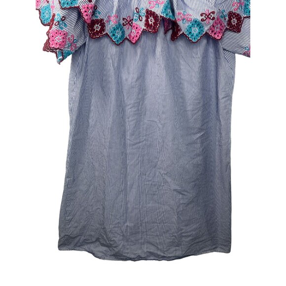 LOFT Embroidered Off Shoulder Blue Stripe Dress XS Boho Summer Casual - Picture 3 of 13
